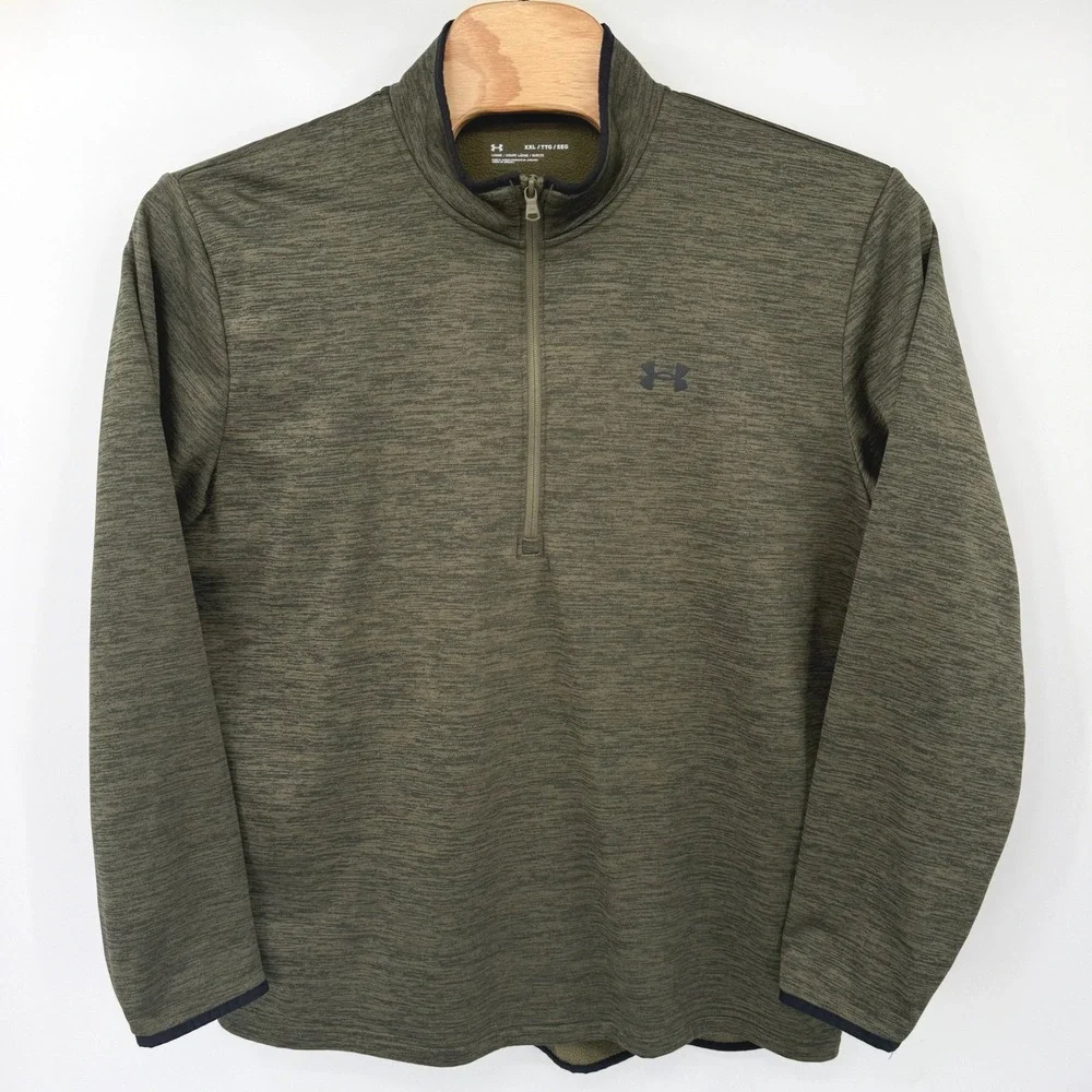 Under Armour Pullover Men XXL Green 1357145 Quarter Zip Heathered Fleece Loose